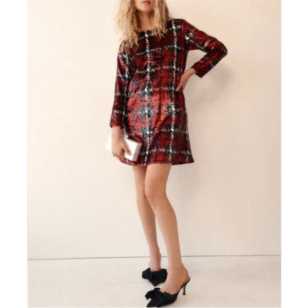 TUCKERNUCK Red and black Houndstooth Sequin dress NEW - Picture 2 of 13